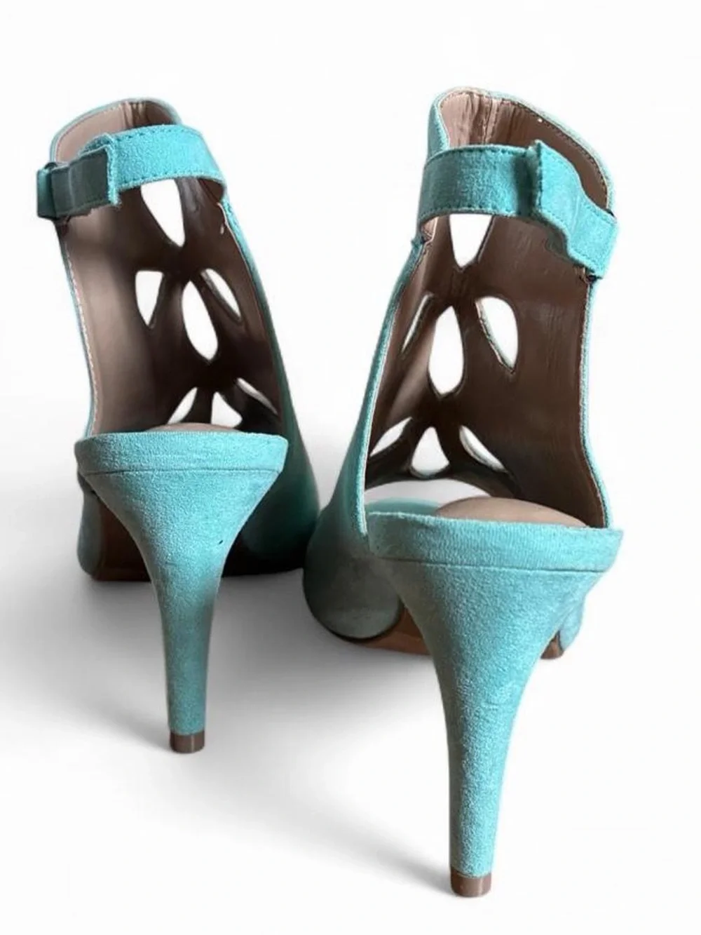 Turquoise Suede Cutout Slingback Heels